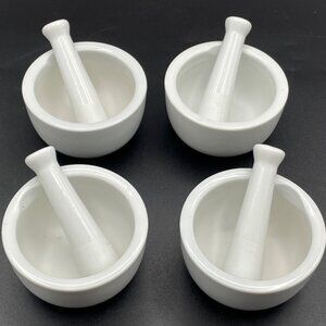 Set of 4 HIC Kitchen Small Mortar and Pestle Set Fine White Porcelain 2.75"